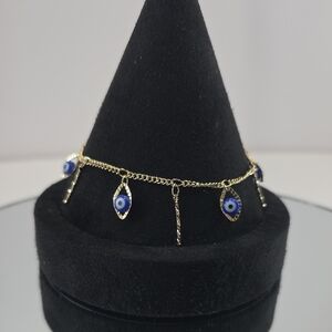 Gold- Blue Evil Eye Charm Bracelet • Hypoallergenic •Protective